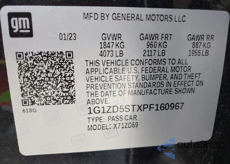 2023 Chevrolet Malibu Fwd 1Lt z USA, uszkodzony, nr VIN 1G1ZD5STXPF160967